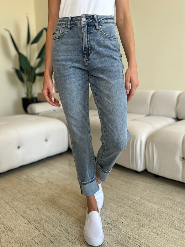 High Waist Cuff Hem Skinny Jeans By Judy Blue