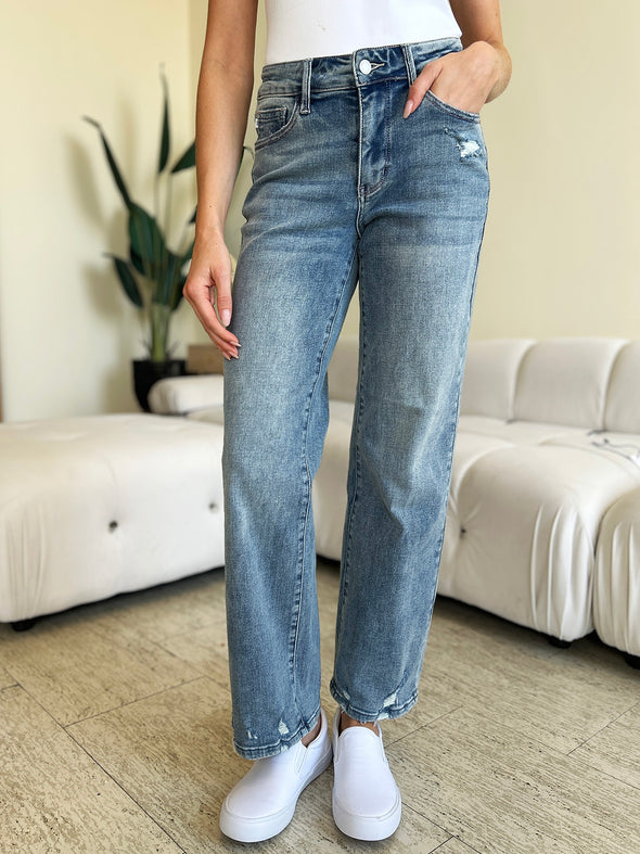 High Waist Slightly Distressed Straight Jeans By Judy Blue