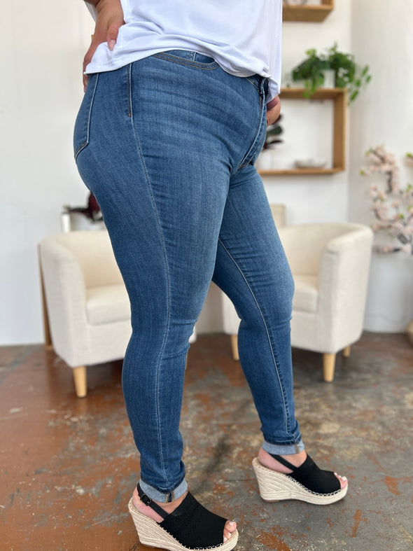 Cuffed Hem Mid Waist Skinny Jeans By Judy Blue