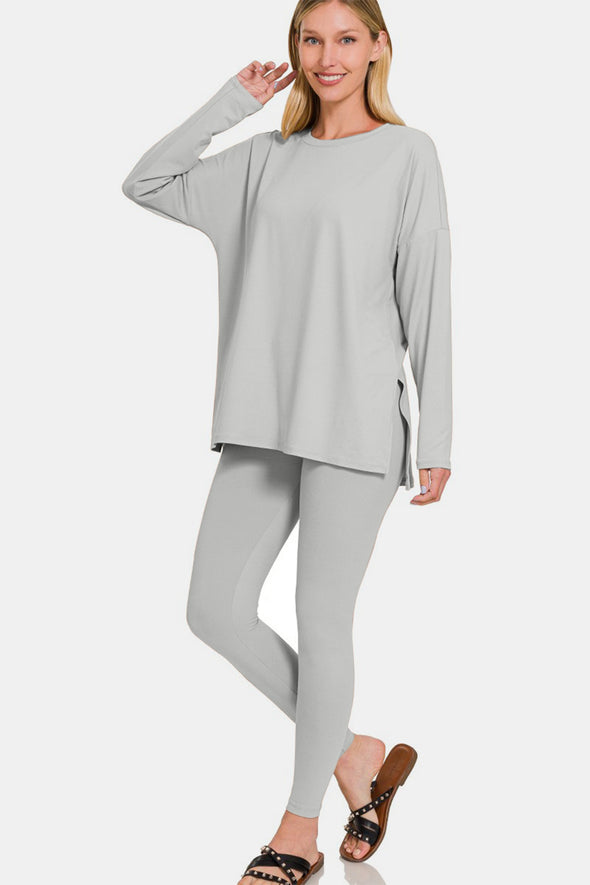 Top and Leggings Lounge Set In Light Grey