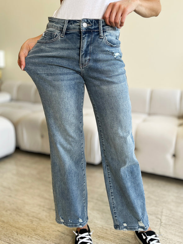 High Waist Slightly Distressed Straight Jeans By Judy Blue