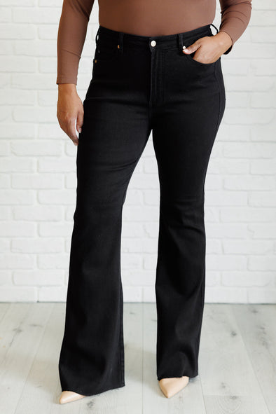 Etta High Rise Control Top Flare Jeans in Black By Judy Blue