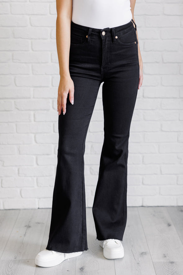 Etta High Rise Control Top Flare Jeans in Black By Judy Blue