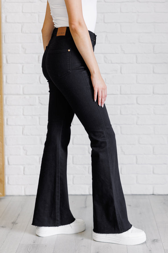 Etta High Rise Control Top Flare Jeans in Black By Judy Blue