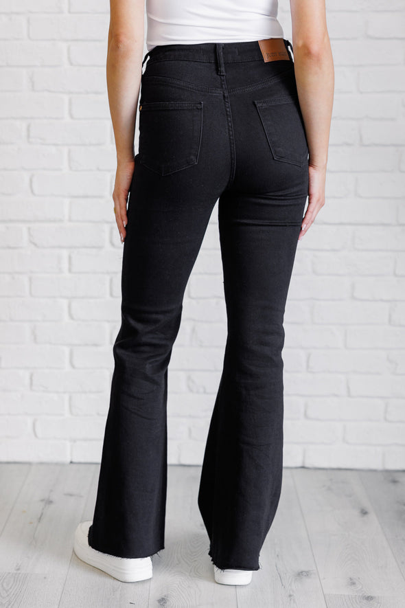 Etta High Rise Control Top Flare Jeans in Black By Judy Blue