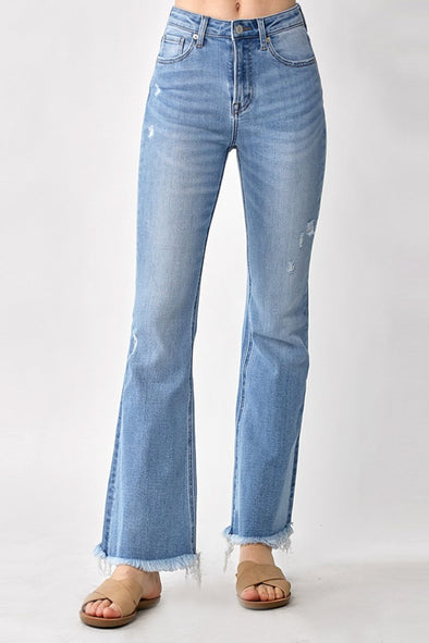 High Rise Frayed Hem Bootcut Jeans By Risen