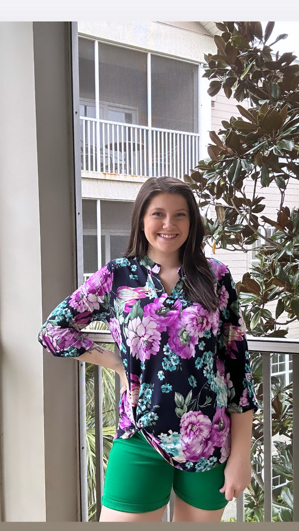 Lizzy Top in Navy and Purple Floral