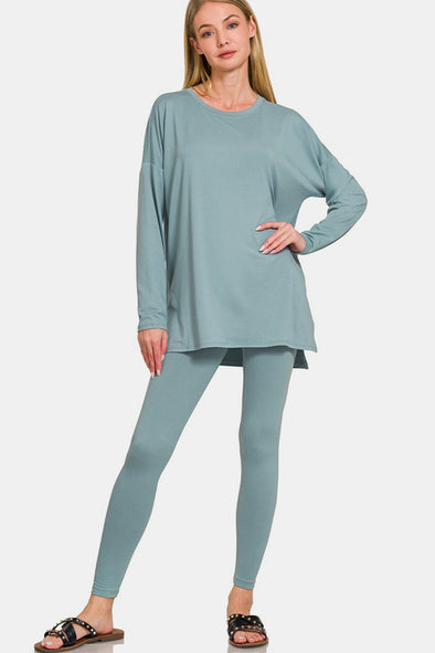 Top and Leggings Lounge Set In Blue Grey