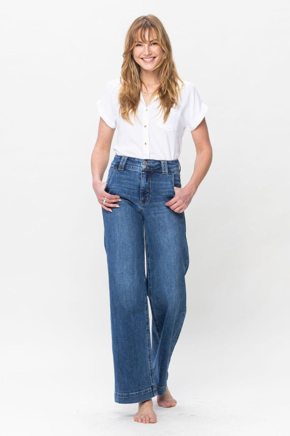 Double Button Wide Leg Jeans By Judy Blue