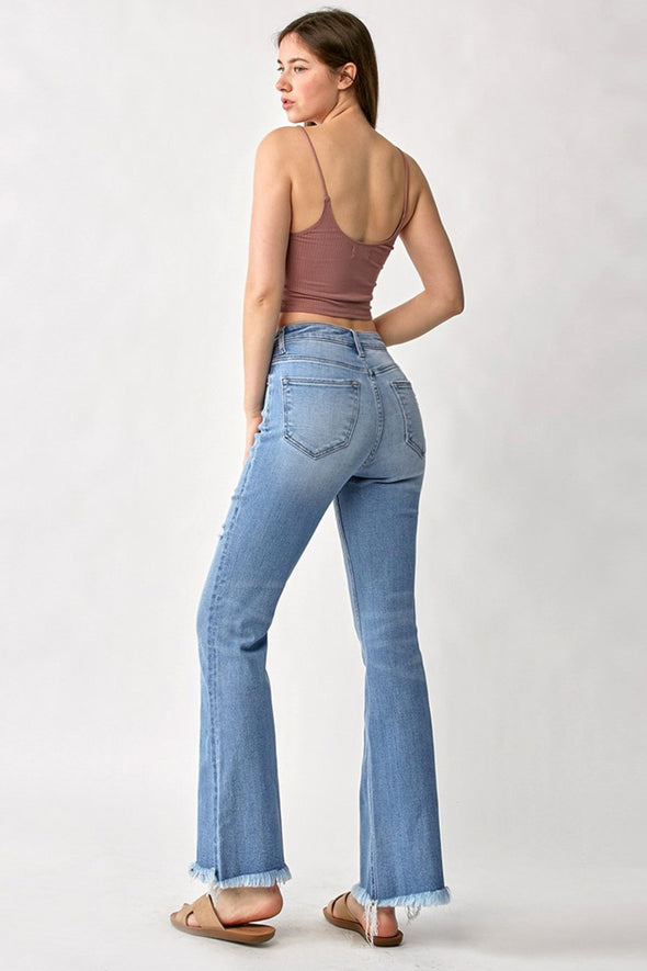 High Rise Frayed Hem Bootcut Jeans By Risen