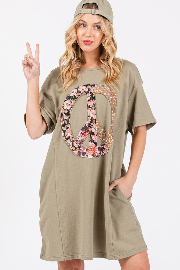 Peace Sign Short Sleeve Tee Dress