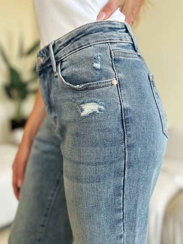 High Waist Slightly Distressed Straight Jeans By Judy Blue