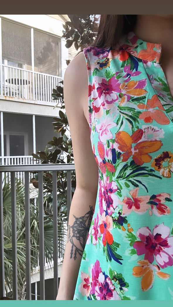 Lizzy Tank Dress in Emerald Tropical Floral