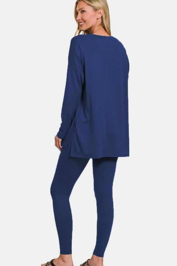 Top and Leggings Lounge Set In Light Navy