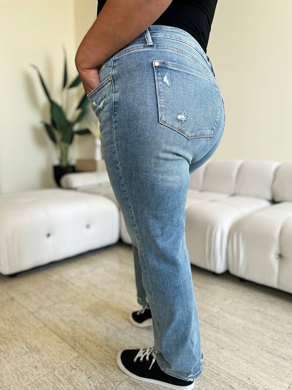 High Waist Slightly Distressed Straight Jeans By Judy Blue