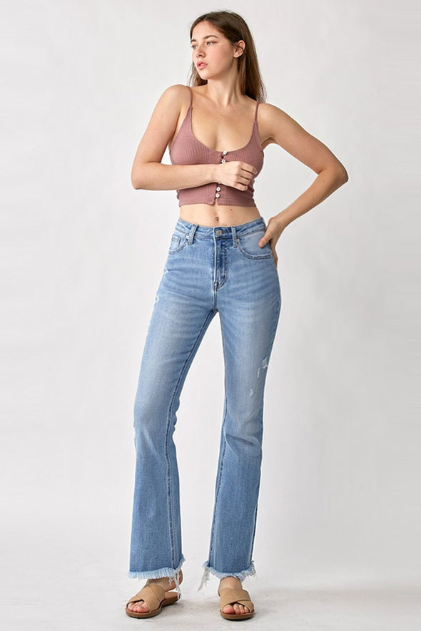 High Rise Frayed Hem Bootcut Jeans By Risen