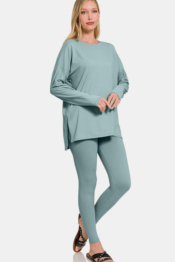 Top and Leggings Lounge Set In Blue Grey