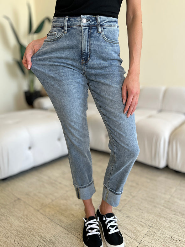 High Waist Cuff Hem Skinny Jeans By Judy Blue