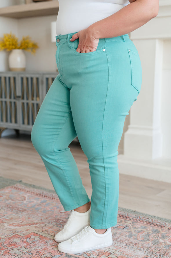 Bridgette High Rise Garment Dyed Slim Jeans in Aquamarine By Judy Blue