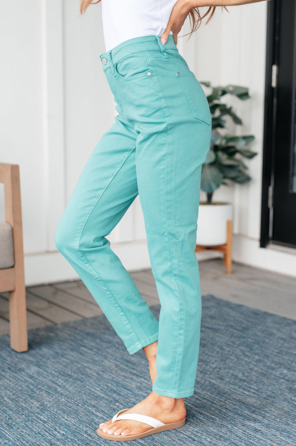 Bridgette High Rise Garment Dyed Slim Jeans in Aquamarine By Judy Blue