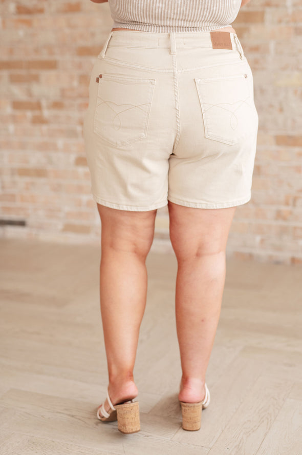 Greta High Rise Garment Dyed Shorts in Bone By Judy Blue