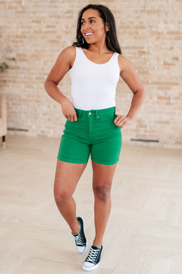 Jenna High Rise Control Top Cuffed Shorts in Green By Judy Blue