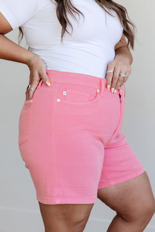 Jenna High Rise Control Top Cuffed Shorts in Pink By Judy Blue