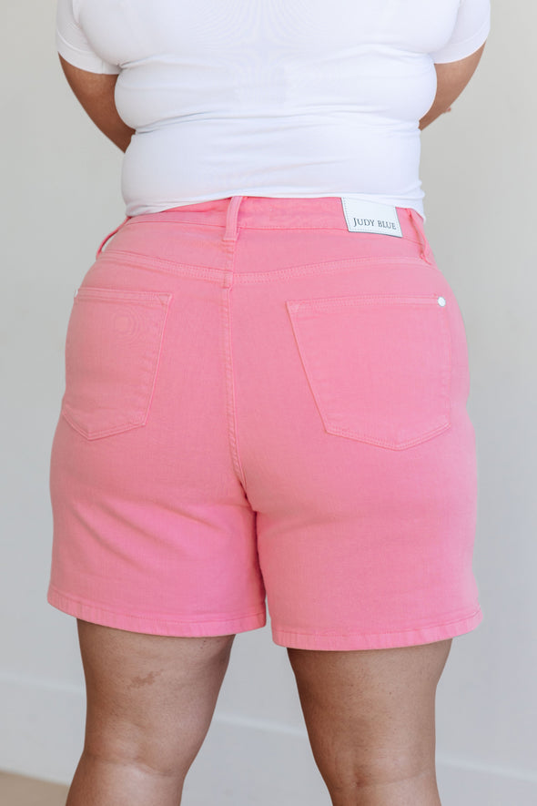 Jenna High Rise Control Top Cuffed Shorts in Pink By Judy Blue