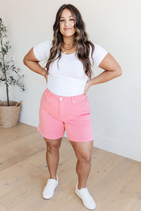 Jenna High Rise Control Top Cuffed Shorts in Pink By Judy Blue