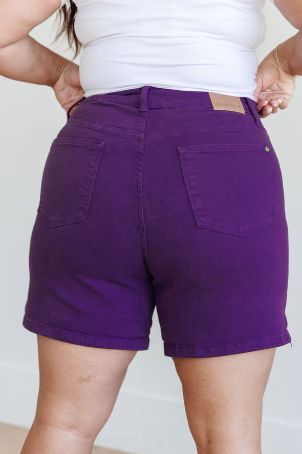 Jenna High Rise Control Top Cuffed Shorts in Purple By Judy Blue