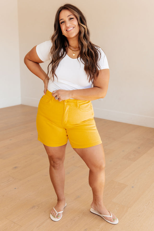 Jenna High Rise Control Top Cuffed Shorts in Yellow By Judy Blue