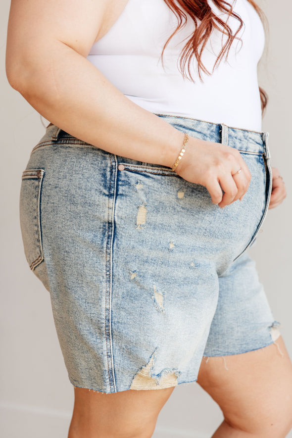 Cindy High Rise Mineral Wash Distressed Boyfriend Shorts By Judy Blue