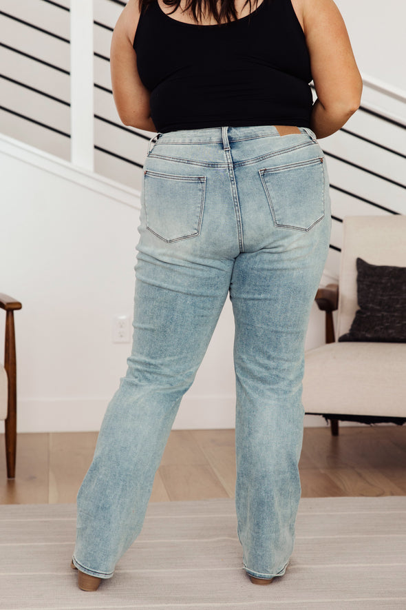 Miranda High Rise Plaid Cuff Vintage Straight Jeans By Judy Blue