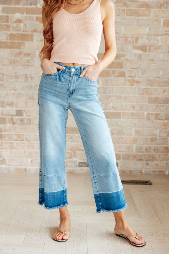 Olivia High Rise Wide Leg Crop Jeans in Medium Wash By Judy Blue