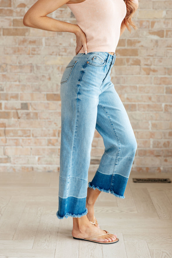 Olivia High Rise Wide Leg Crop Jeans in Medium Wash By Judy Blue