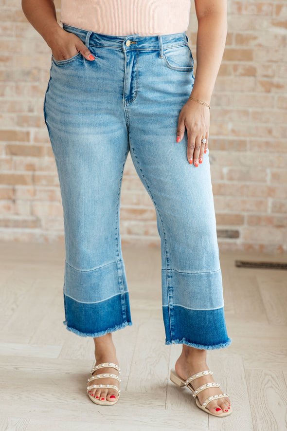 Olivia High Rise Wide Leg Crop Jeans in Medium Wash By Judy Blue