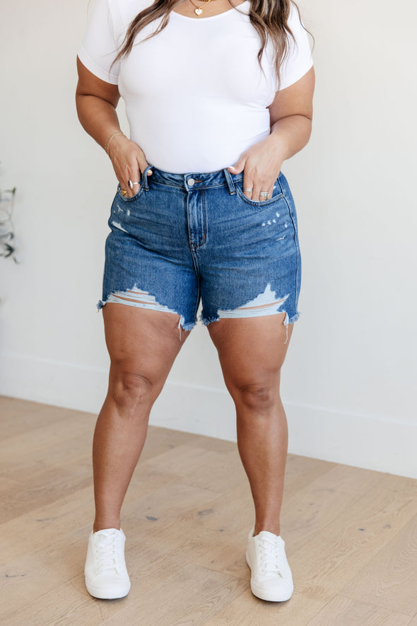 Samantha High Rise Rigid Magic Distressed Cutoff Shorts By Judy Blue