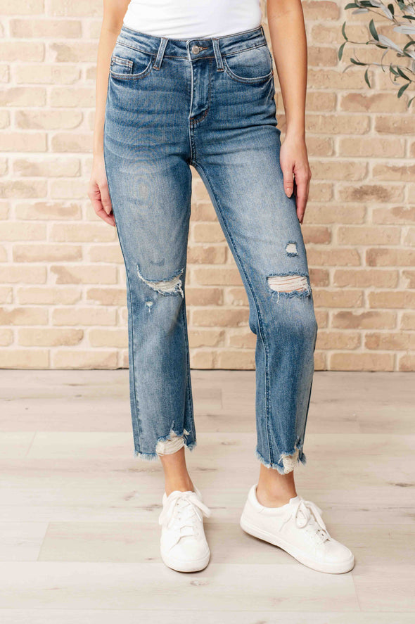 Sammy High Waist Distressed Crop Straight Leg Jeans By Judy Blue