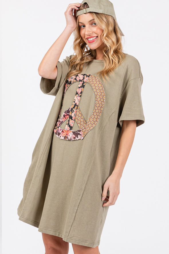 Peace Sign Short Sleeve Tee Dress