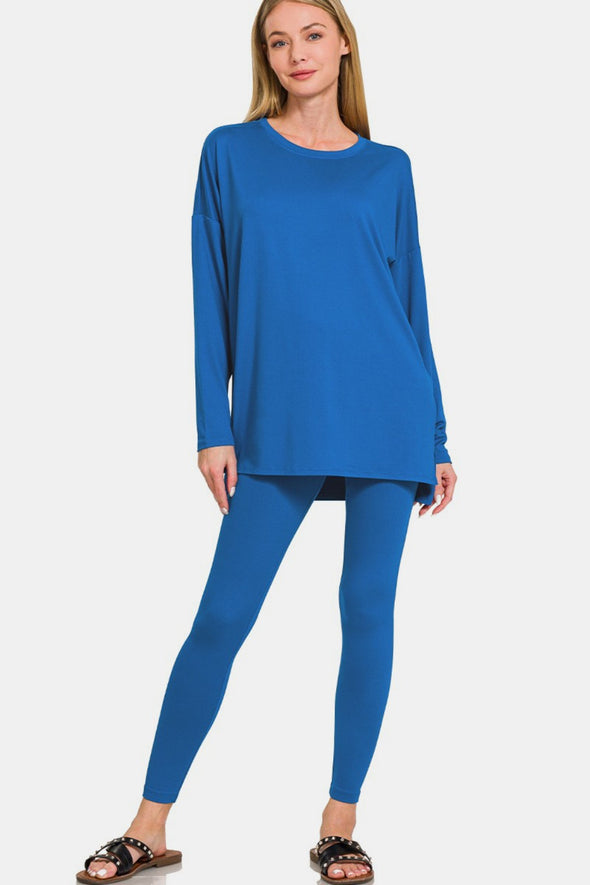 Top and Leggings Lounge Set In Classic Blue