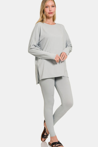 Top and Leggings Lounge Set In Light Grey