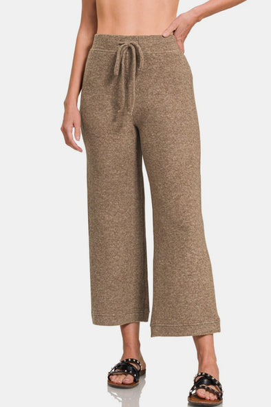 Drawstring Hacci Cropped Pants In Mocha