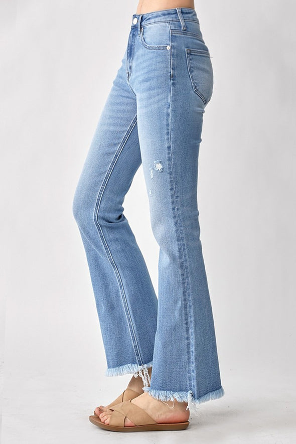 High Rise Frayed Hem Bootcut Jeans By Risen