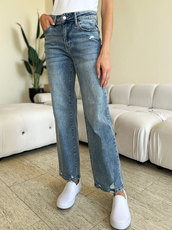 High Waist Slightly Distressed Straight Jeans By Judy Blue