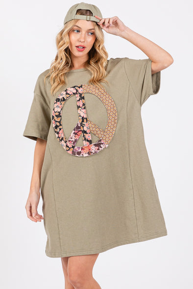 Peace Sign Short Sleeve Tee Dress