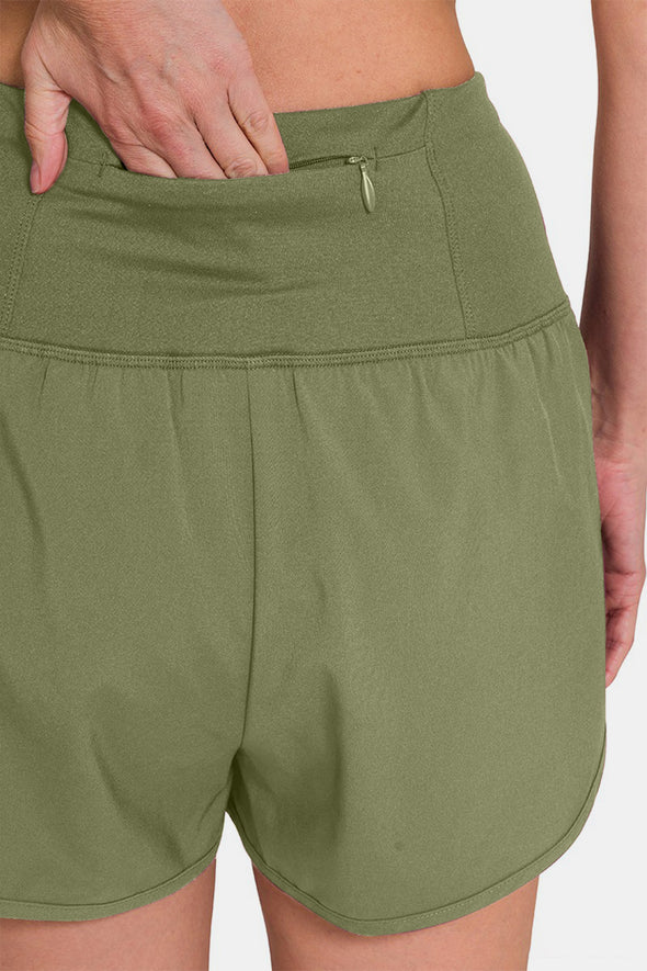 High-Waisted Zippered Back Pocket Active Shorts