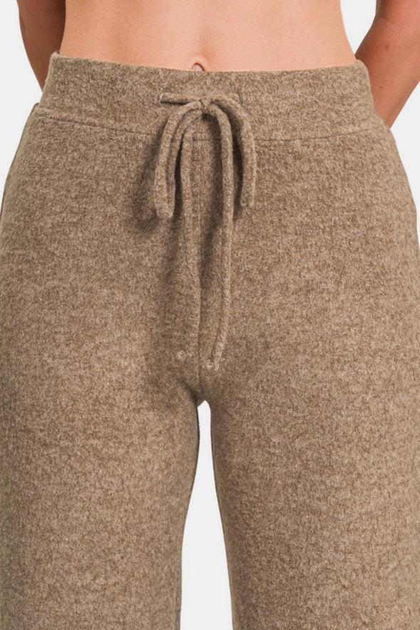 Drawstring Hacci Cropped Pants In Mocha