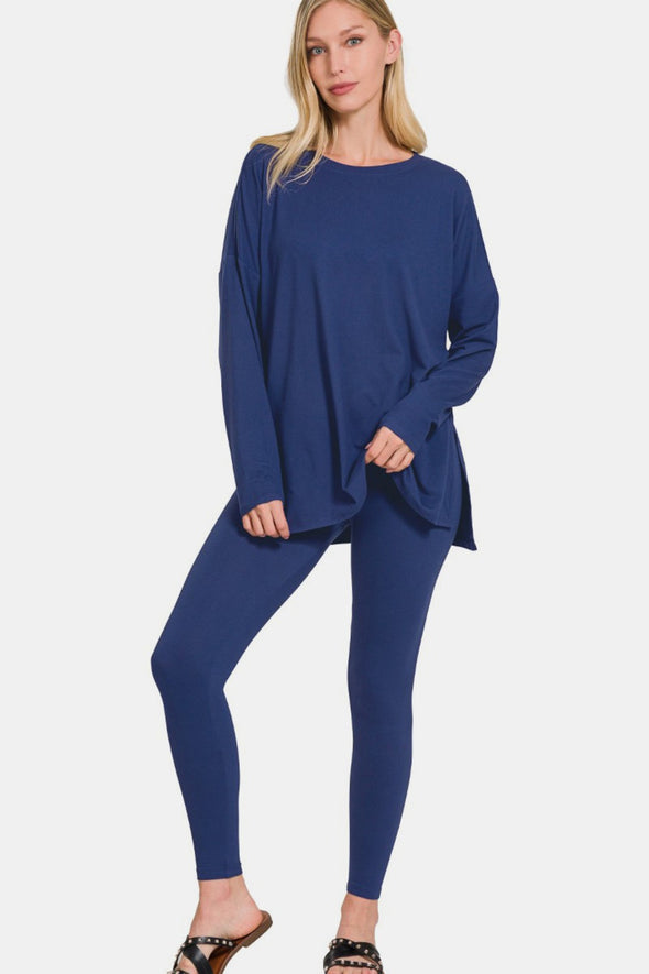 Top and Leggings Lounge Set In Light Navy