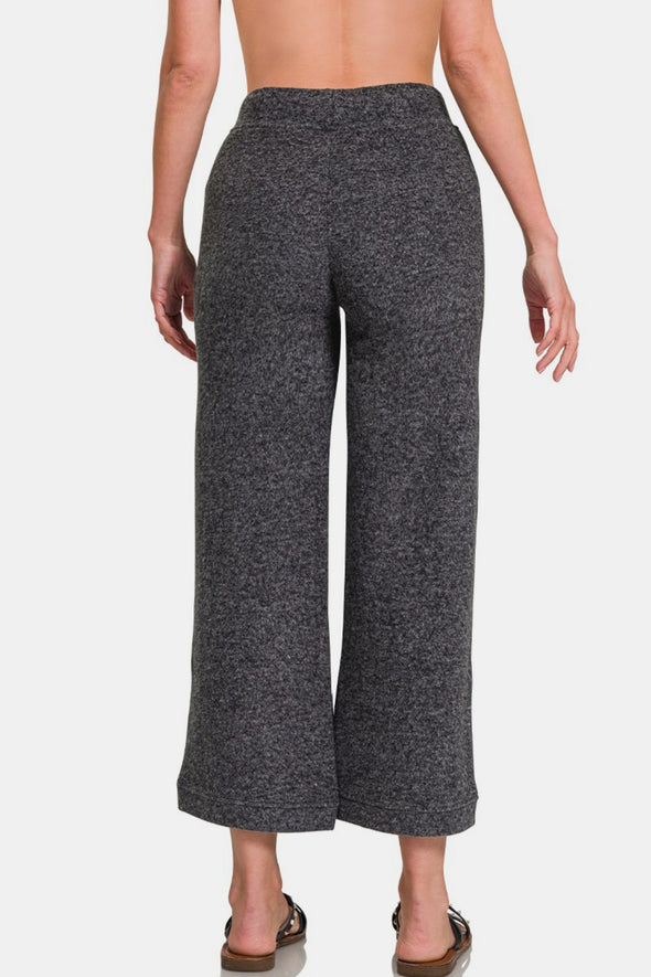 Drawstring Hacci Cropped Pants In Black