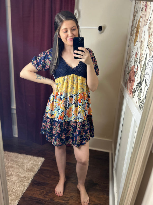 Floral Color Block Dress